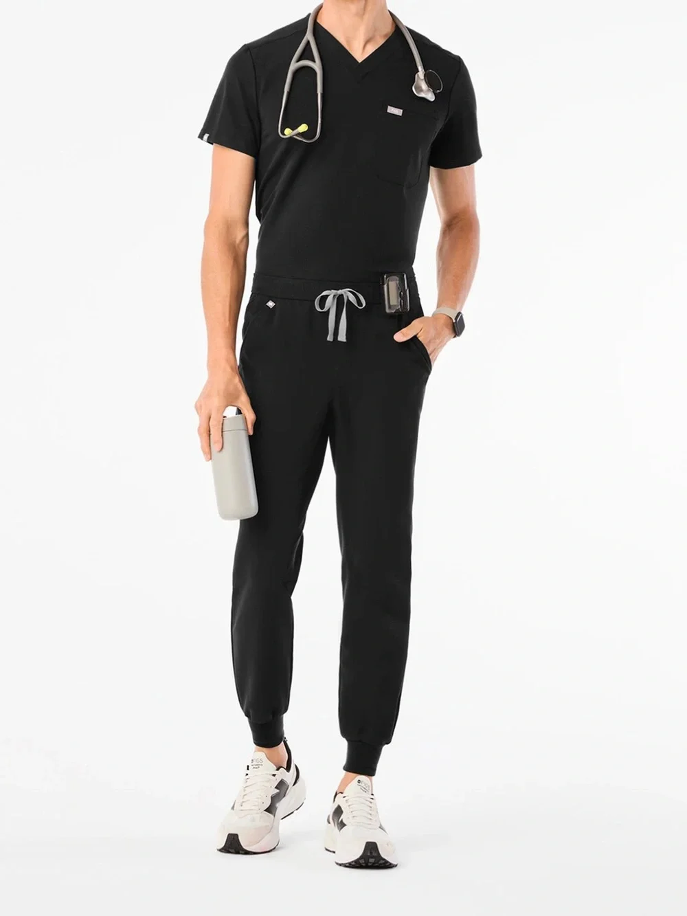 Figs Men's Reflective Leon & Tansen Joggers Scrub Set Size Medium Black